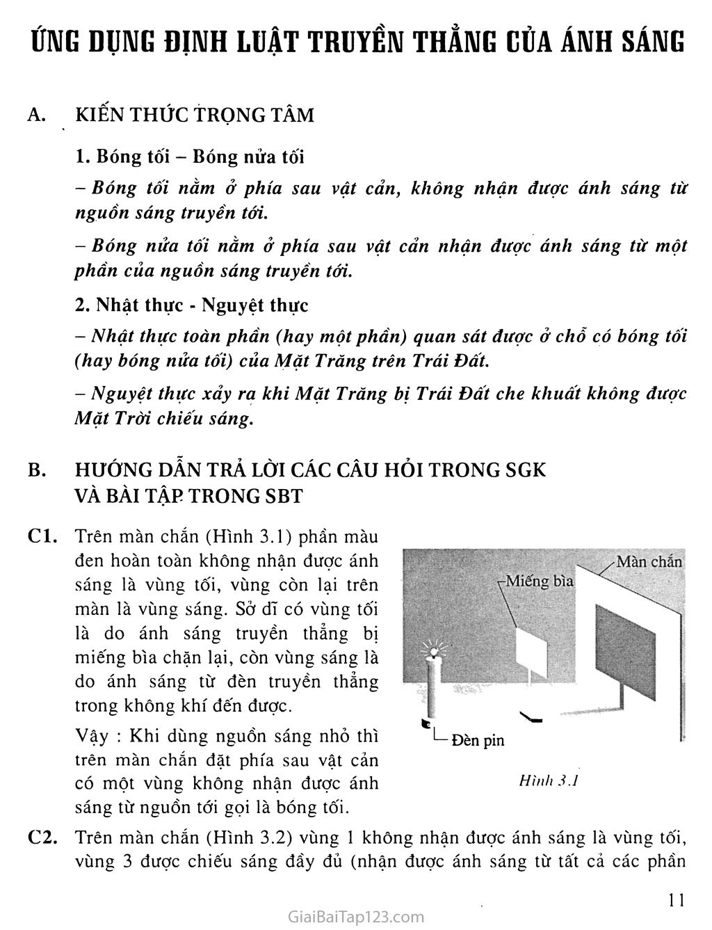 Bài 3: Ứng dụng định luật truyền thẳng của ánh sáng trang 1