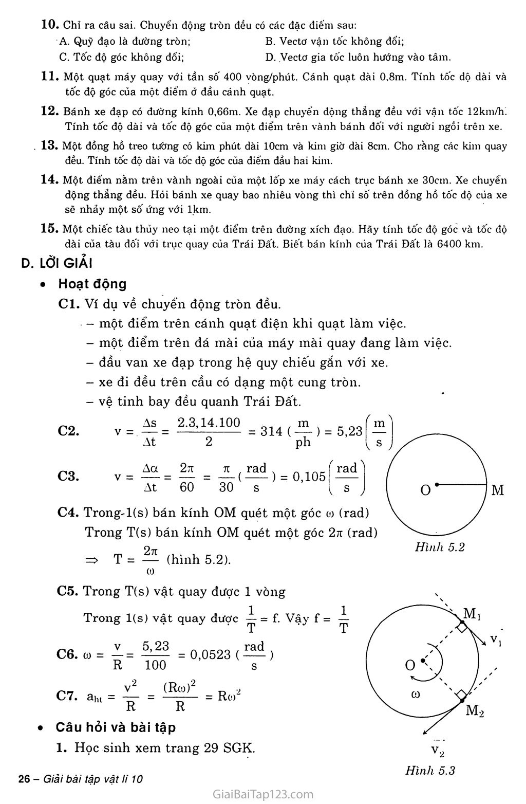 Giải bài tập Vật lý 10 Bài 5: Chuyển động tròn đều