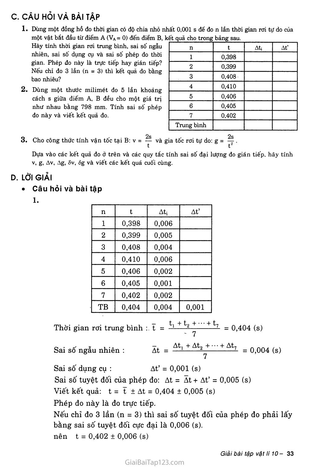Bài 7: Sai số của phép đo các đại lượng vật lí trang 2