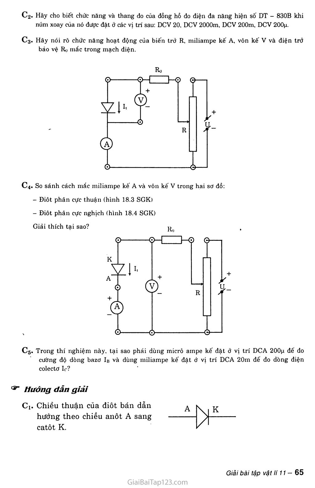 Bài 18. Thực hành: Khảo sát đặc tính chỉnh lưu của điốt bán dẫn và đặc tính khuếch đại của tranzito trang 2