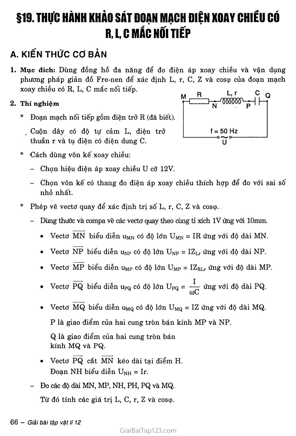 Bài 19: Thực hành: Khảo sát đoạn mạch điện xoay chiều có R, L, C mắc nối tiếp trang 1