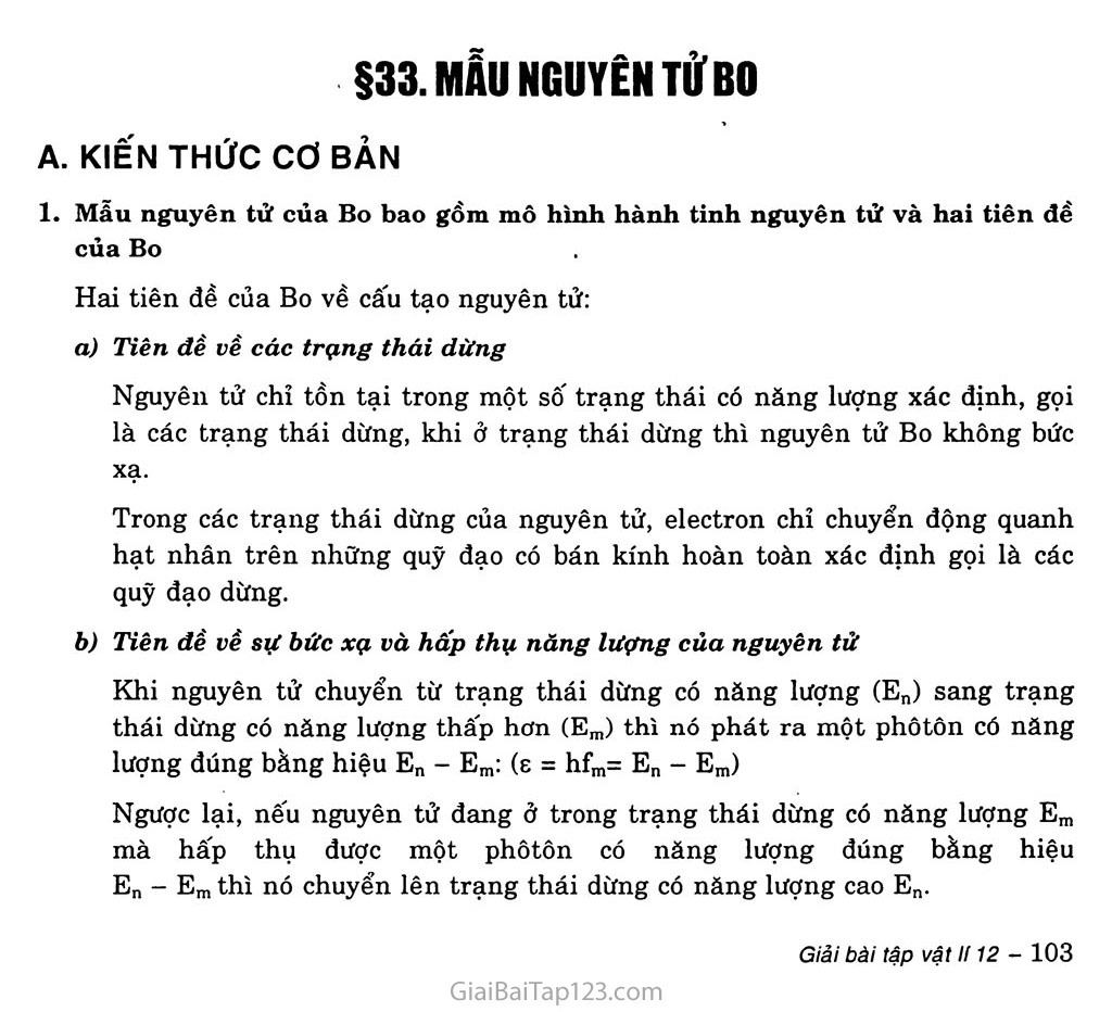 Bài 33: Mẫu nguyên tử Bo trang 1