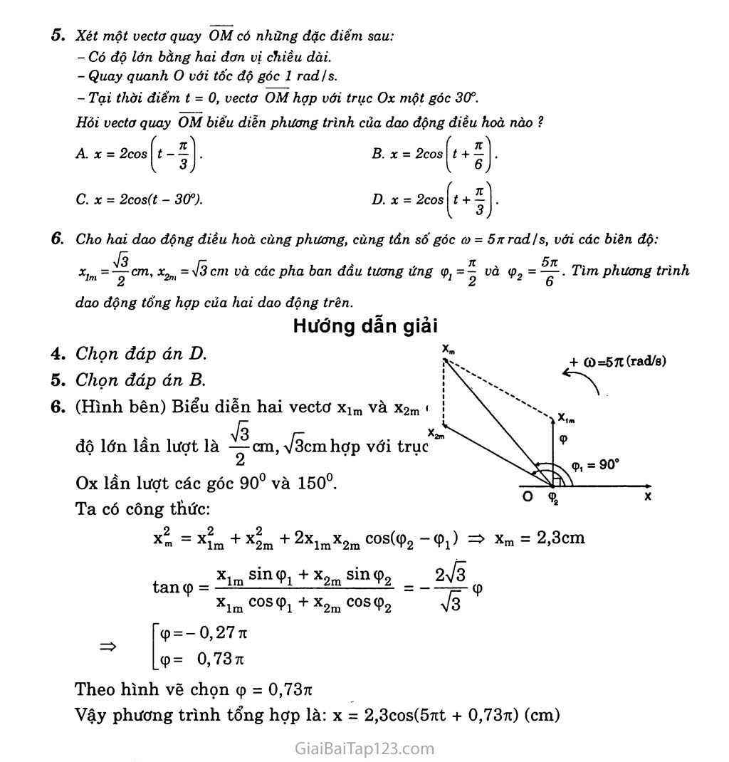 Bài 5: Tổng hợp hai dao động điều hòa cùng phương, cùng tần số. Phương pháp giản đồ Fre-nen trang 4