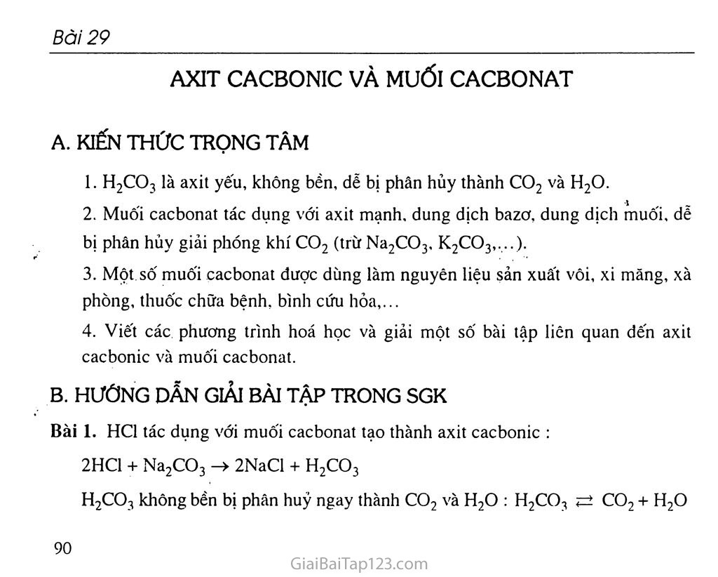 Bài 29: Axit cacbon và muối cacbonat trang 1