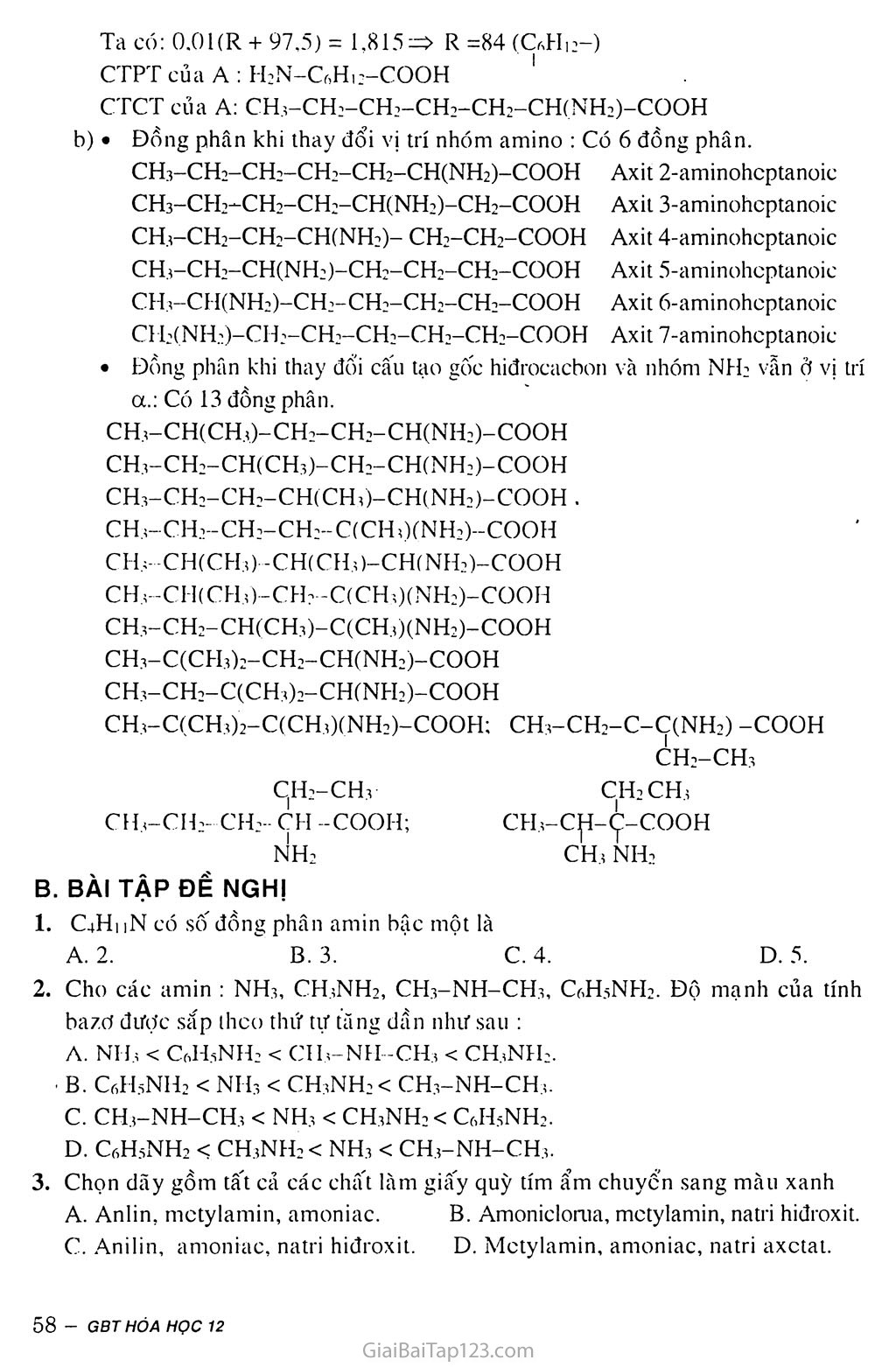 Bài 12: Luyện tập: Cấu tạo và tinh chất của amin, amino và protein trang 3