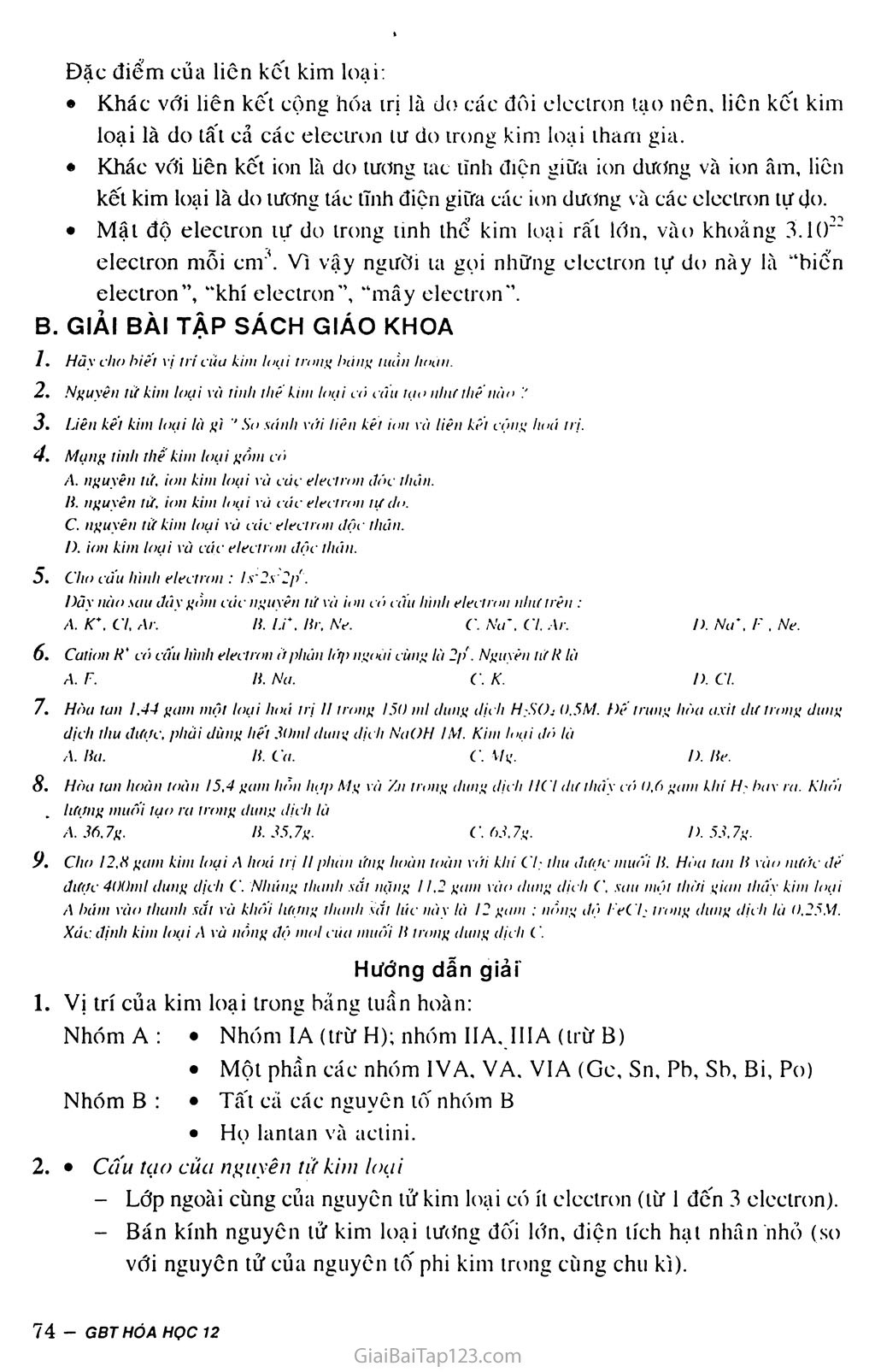 Bài 17: Vị trí của kim loại trong bảng tuần hoàn và cấu tạo của kim loại trang 2