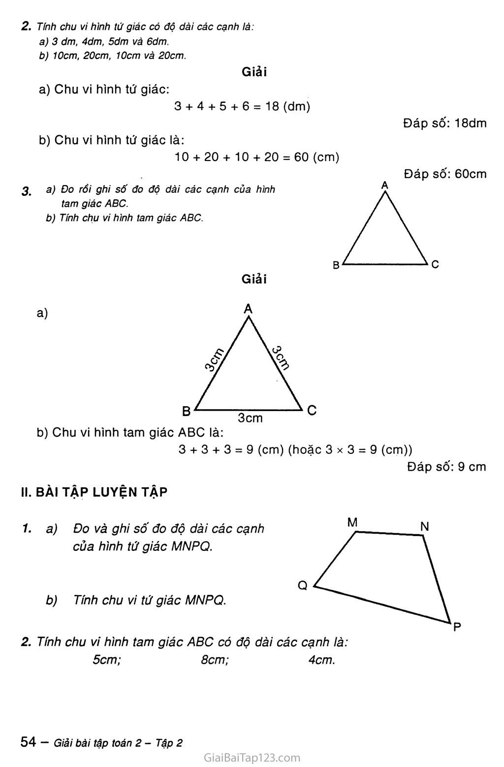 Bài 125: Chu vi hình tam giác - Chu vi hình tứ giác trang 2