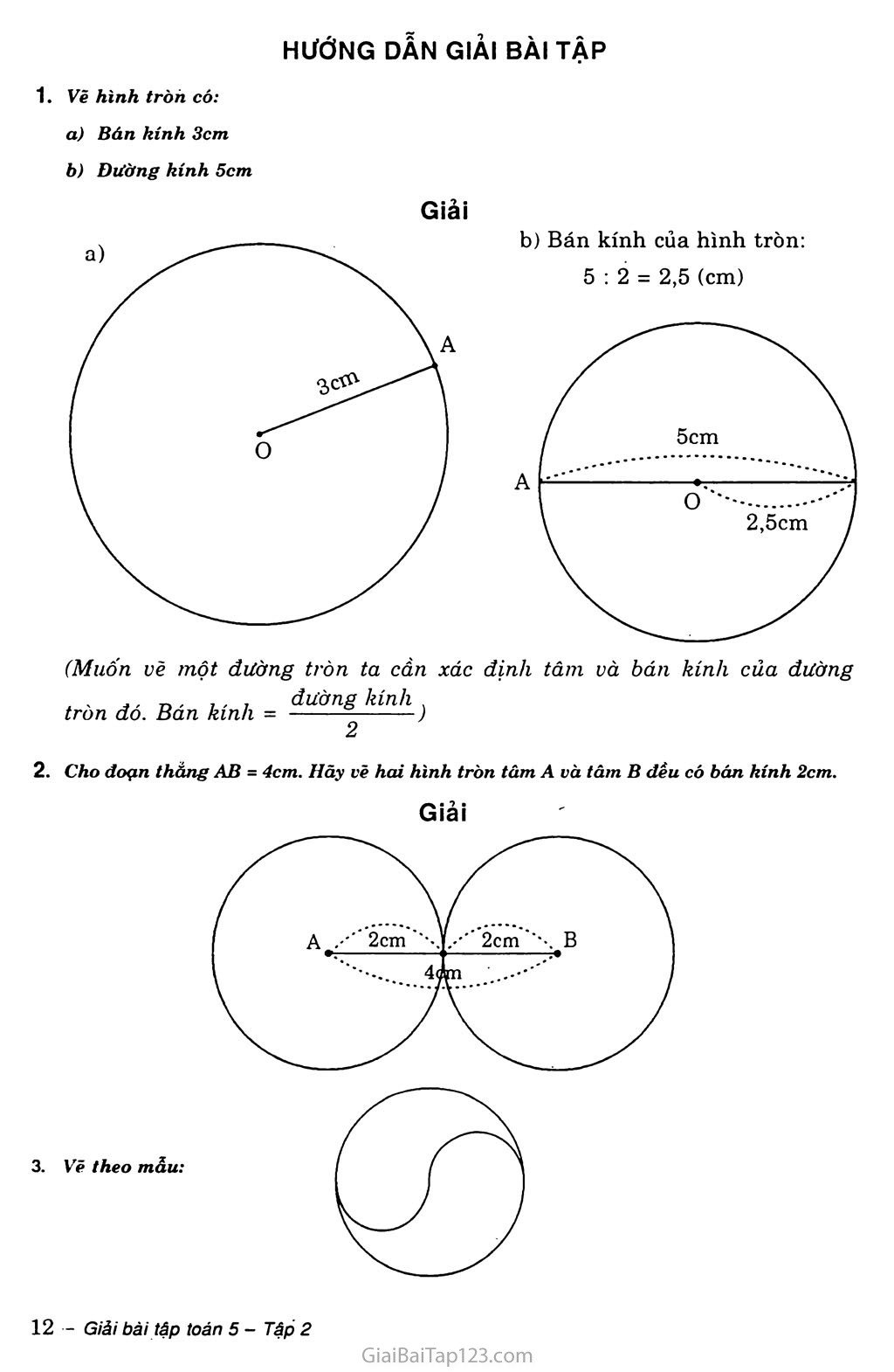 Giải toán lớp 5 Hình tròn - Đường chéo