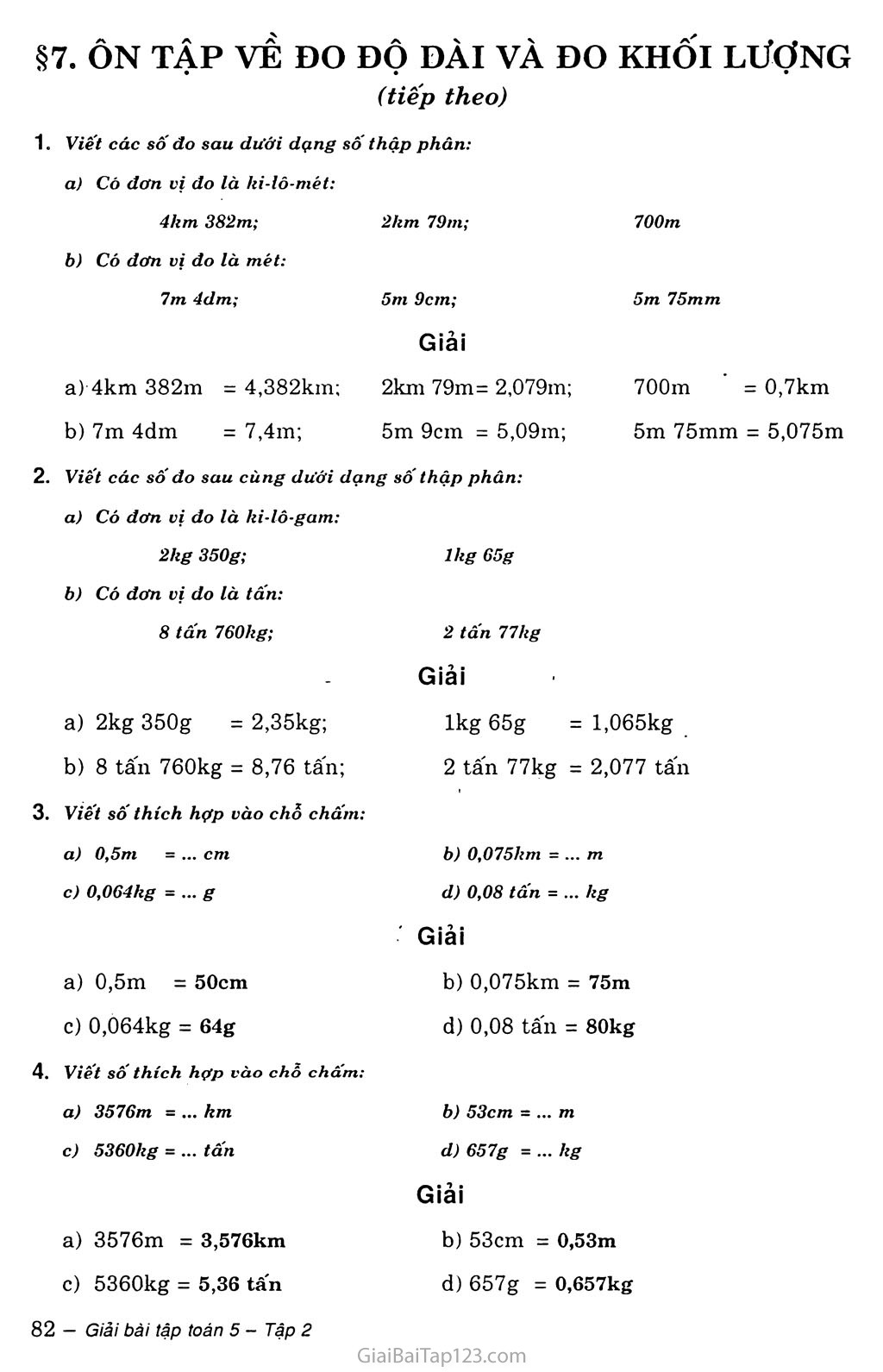 Ôn tập về đo độ dài và đo khối lượng (tiếp theo) trang 1