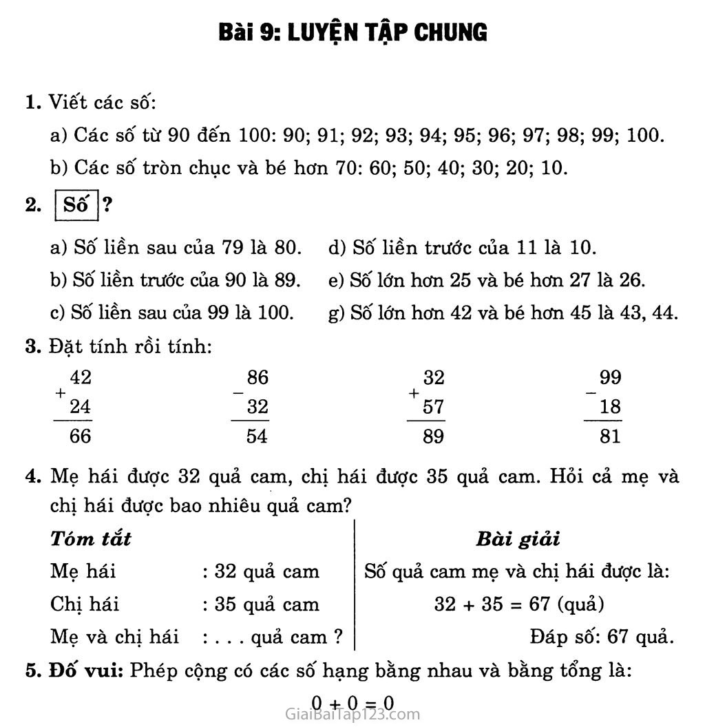 Bài 9: Luyện tập chung trang 1 Bài 9: Luyện tập chung trang 1