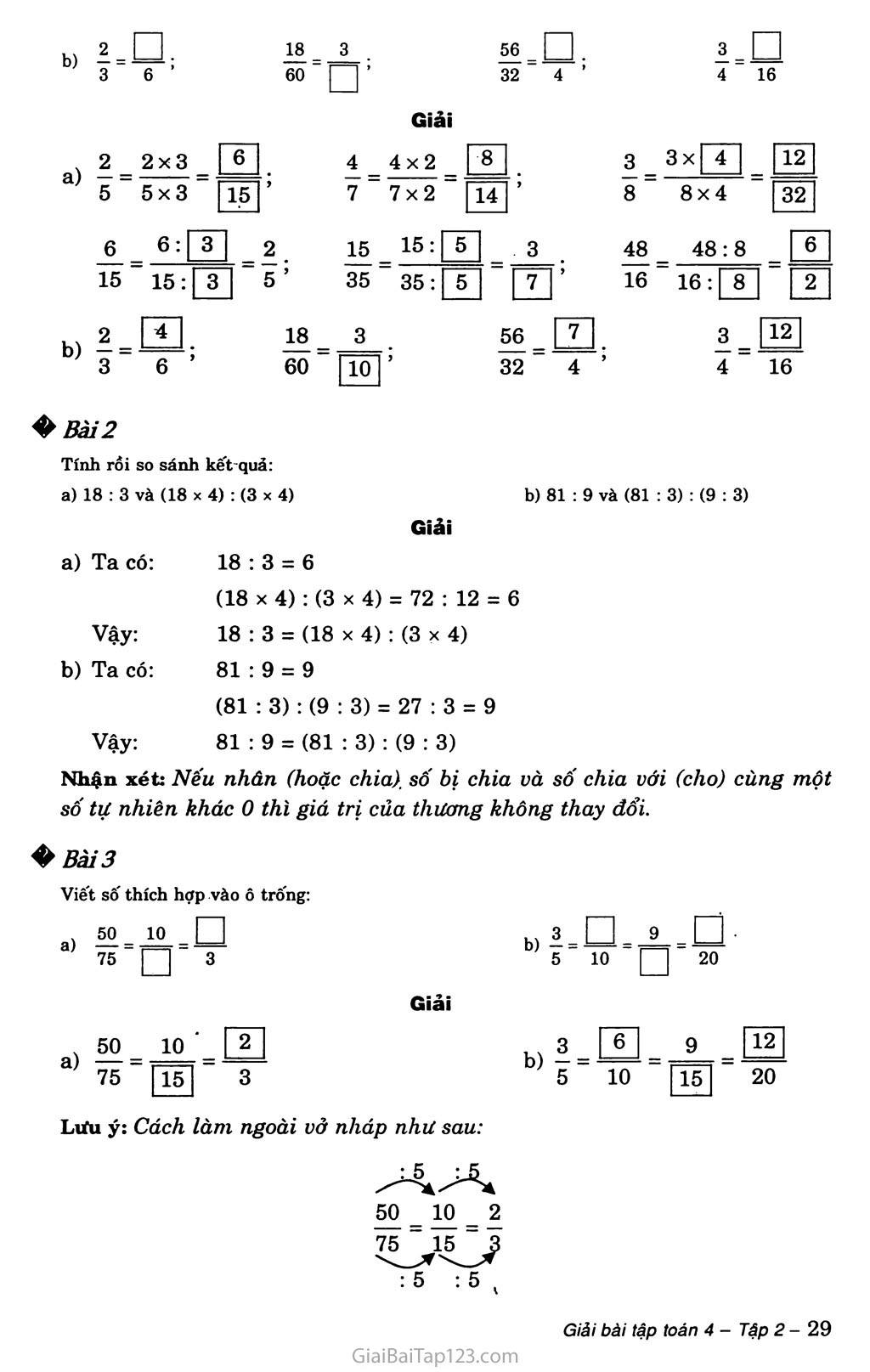 Bài 100: Phân số bằng nhau trang 2