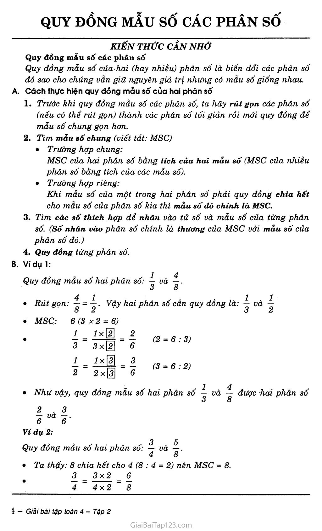 Giải toán lớp 4 Bài 103: Quy đồng mẫu số các phân số