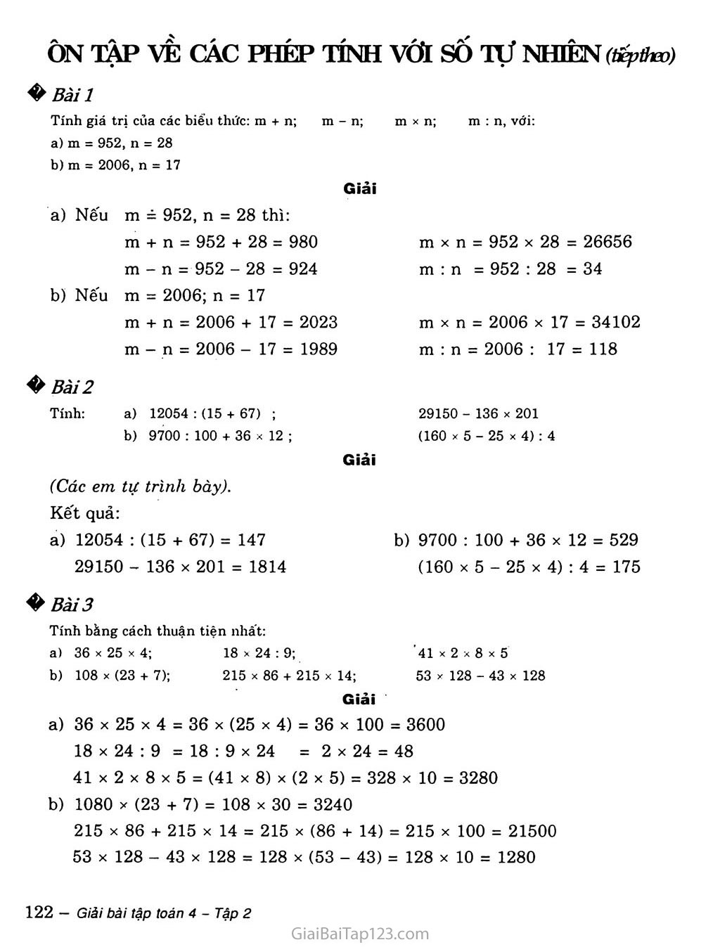 Bài 157: Ôn tập về các phép tính với số tự nhiên (tiếp theo) trang 1
