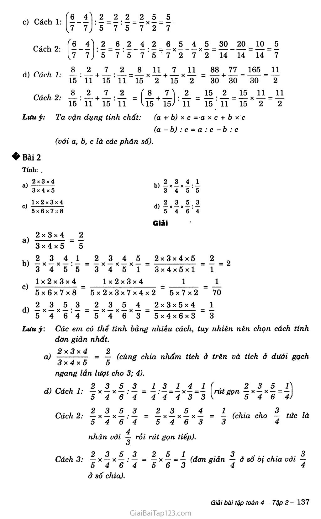 Bài 162: Ôn tập về các phép tính với phân số (tiếp theo) trang 2