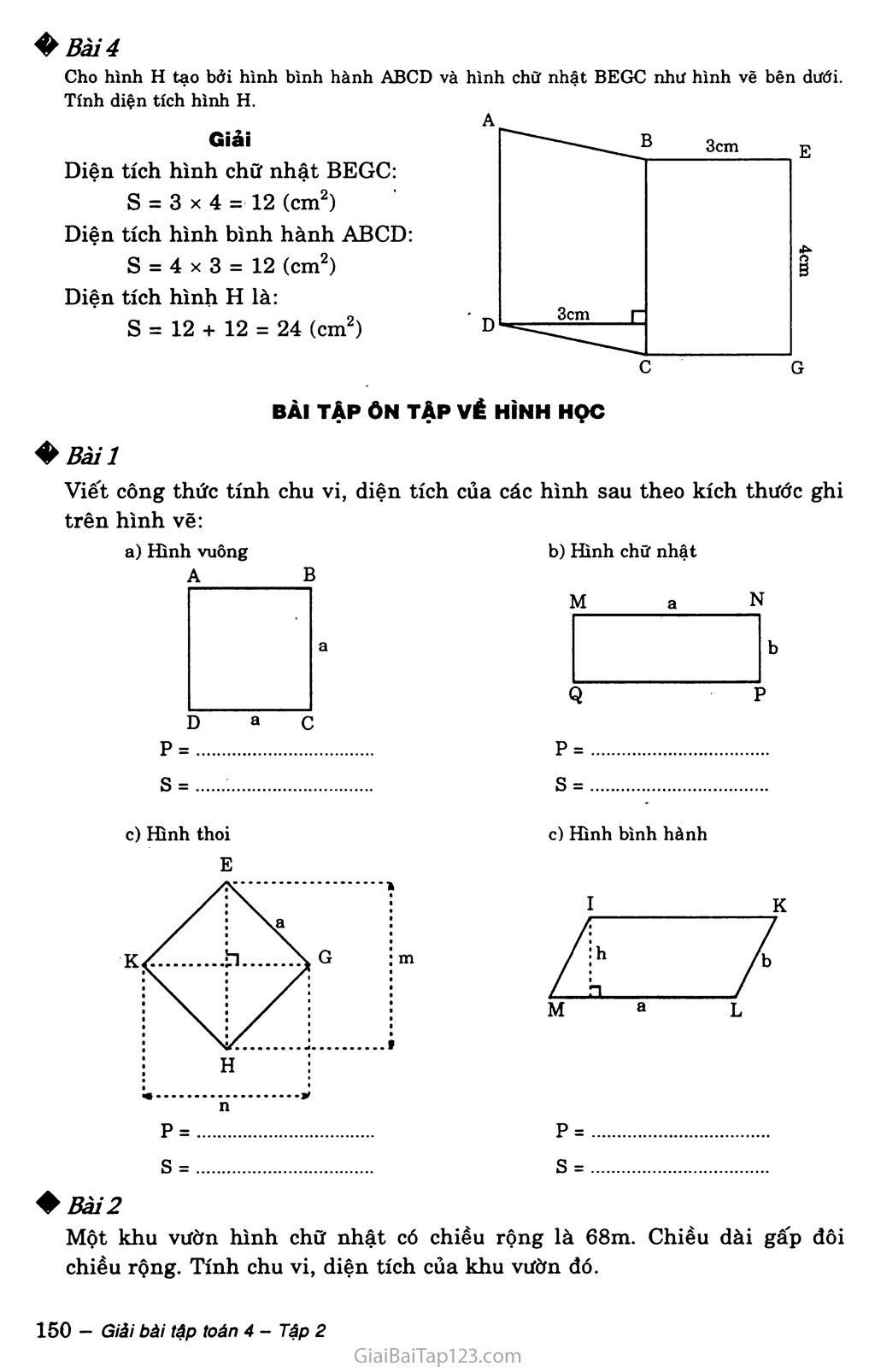 Bài 168: Ôn tập về hình học (tiếp theo) trang 2