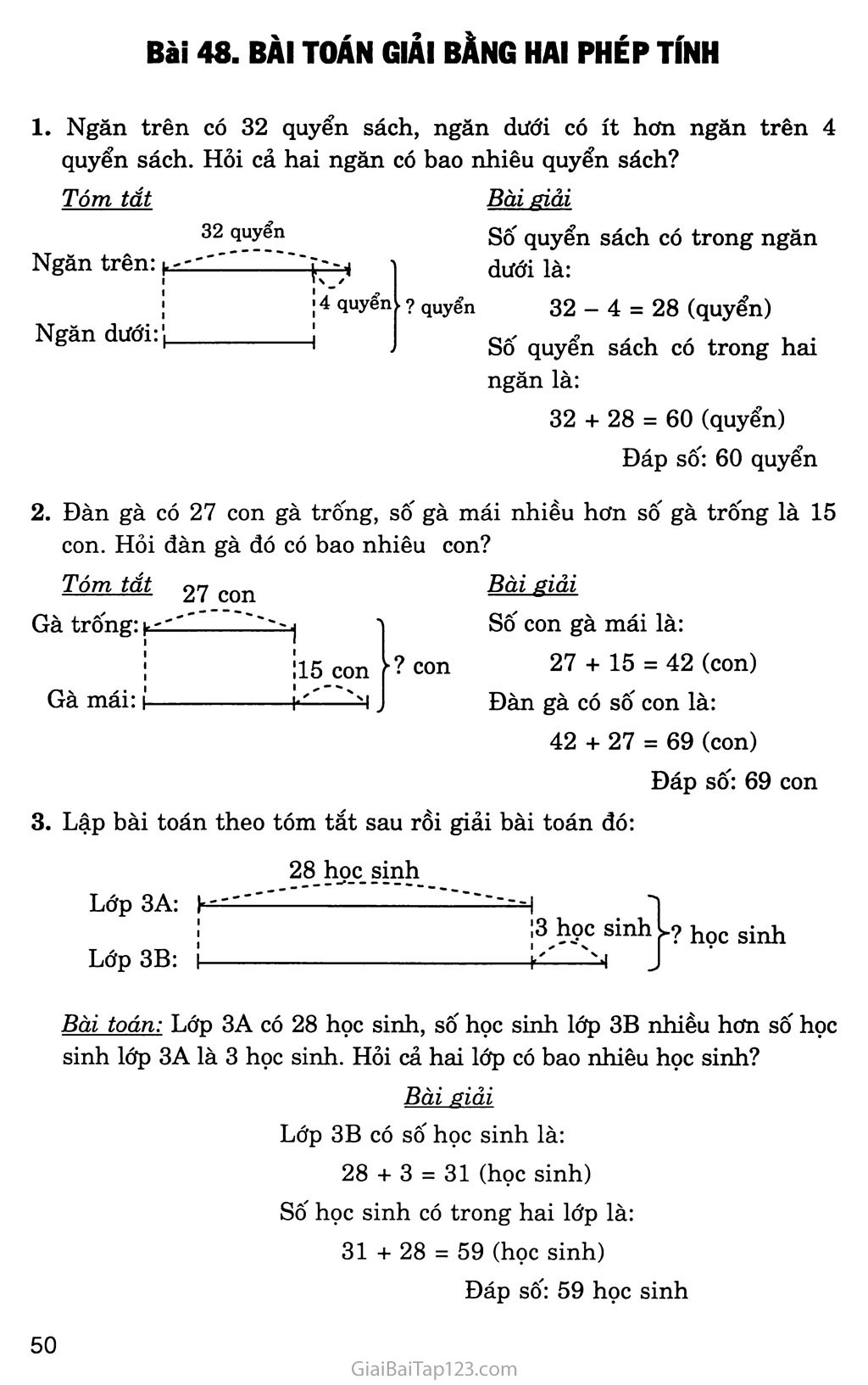 Bài 48: Bài toán giải bằng hai phép tính trang 1