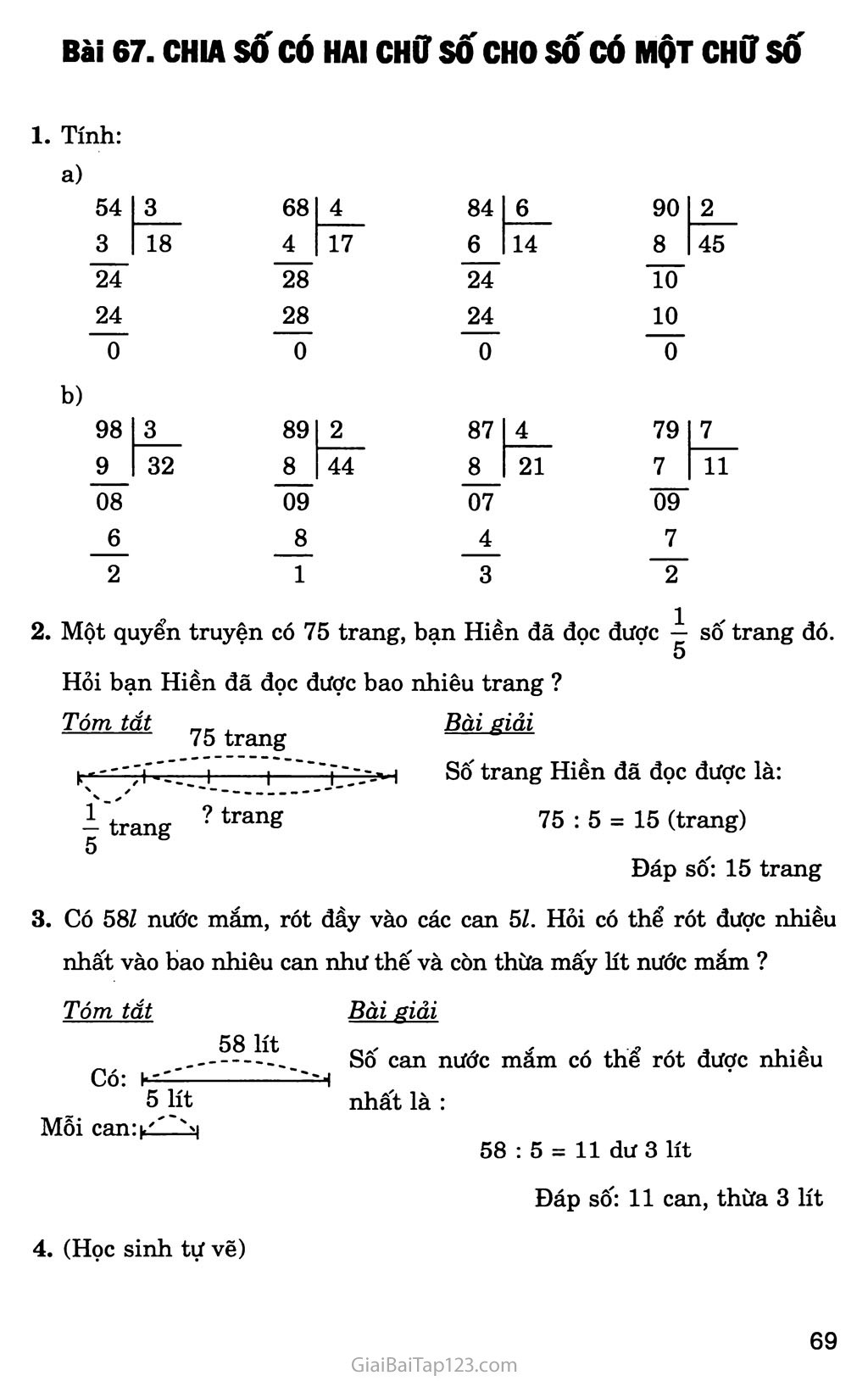 Bài 67: Chia số có hai chữ số cho số có một chữ số trang 1