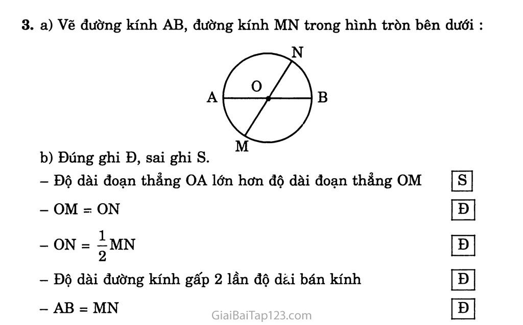 Bài 104: Hình tròn, tâm, đường kính, bán kính trang 2