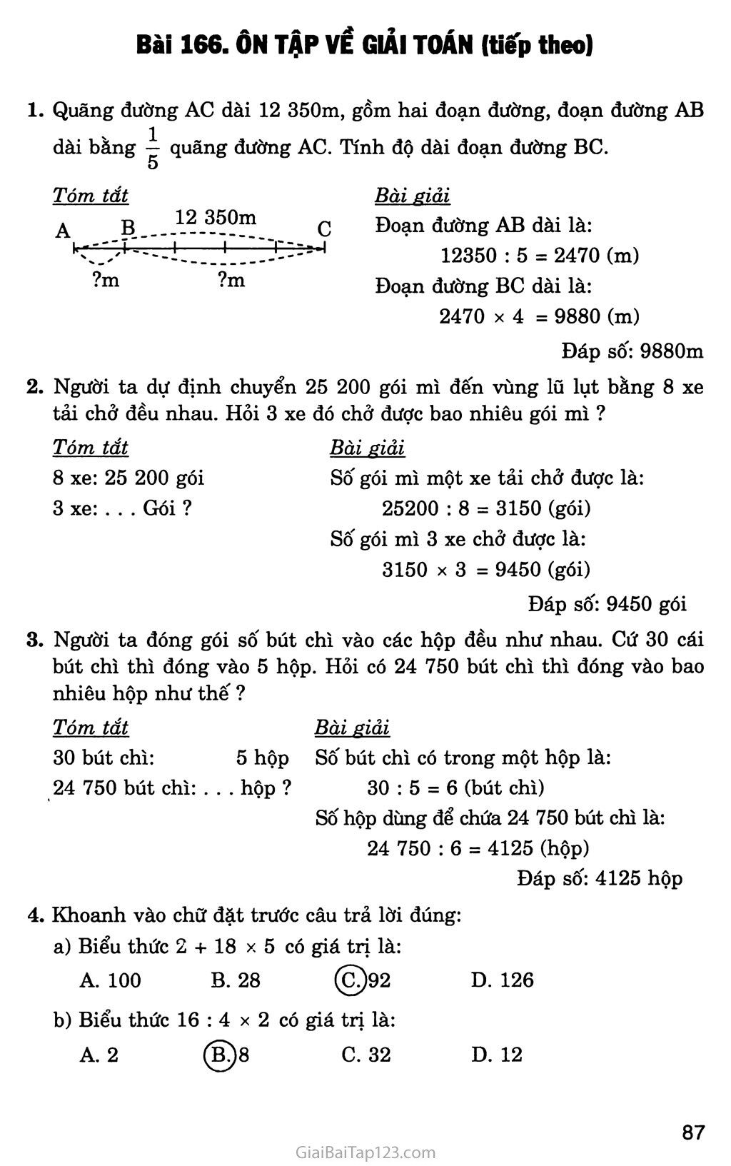 Bài 166: Ôn tập về giải toán (tiếp theo) trang 1