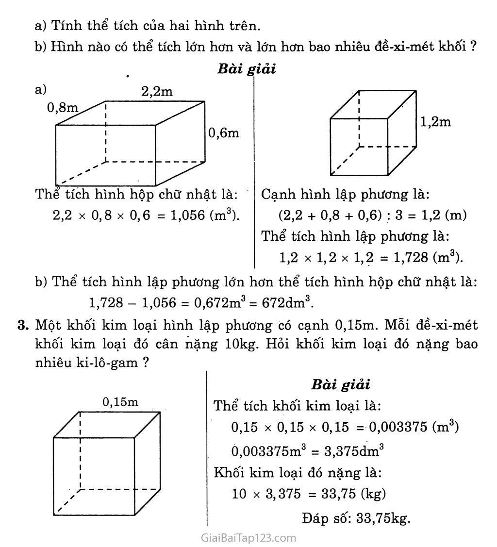 Giải vở bài tập Toán lớp 5 tập 2 Bài 115: Thể tích hình lập phương