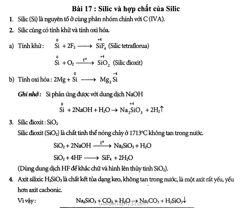 Bài 17: Silic và hợp chất của silic trang 1