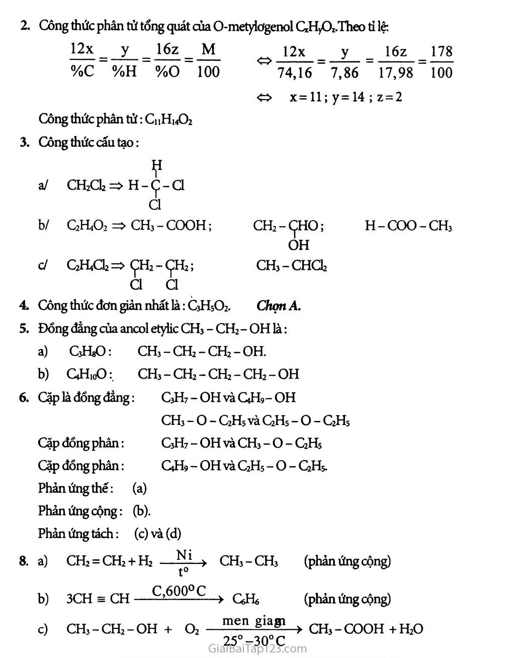 Bài 24: Luyện tập: Hợp chất hữu cơ, công thức phân tử và công thức cấu tạo trang 2