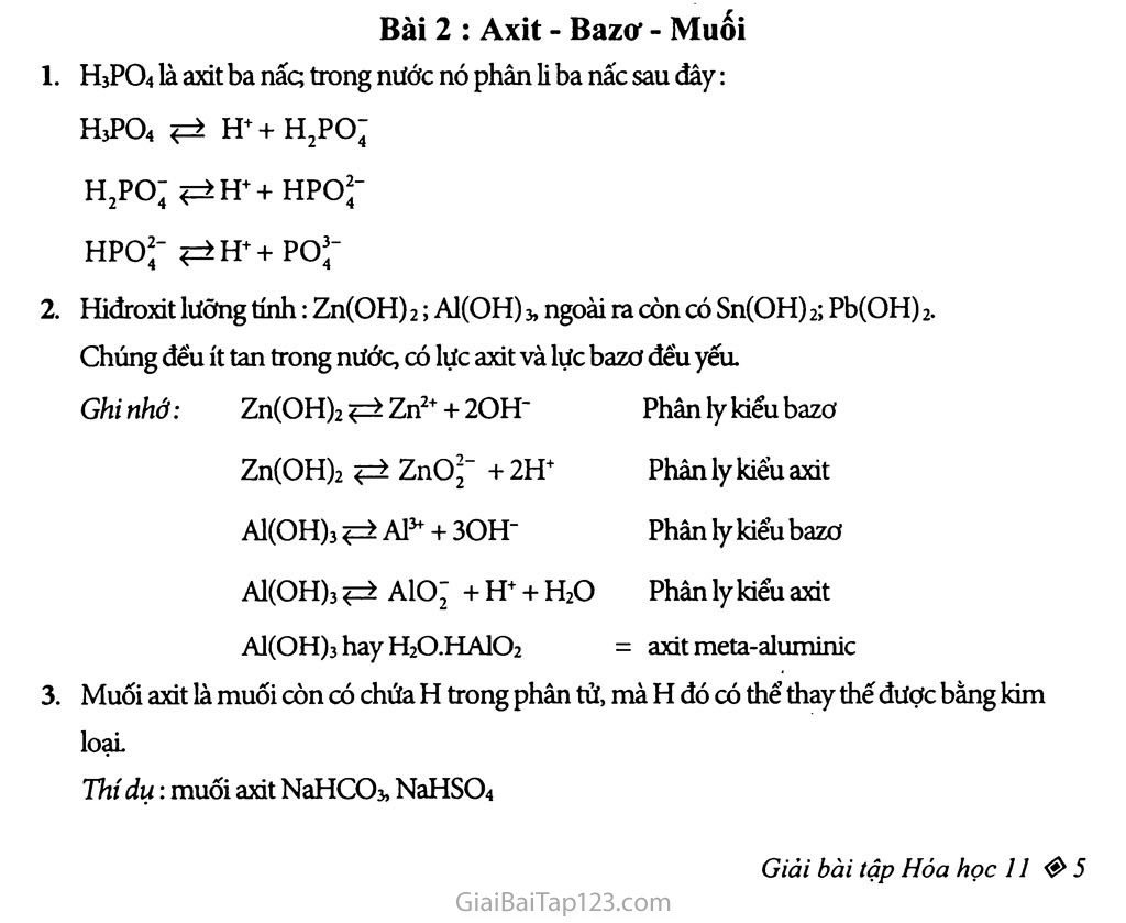 Bài 2: Axit, bazơ và muối trang 1