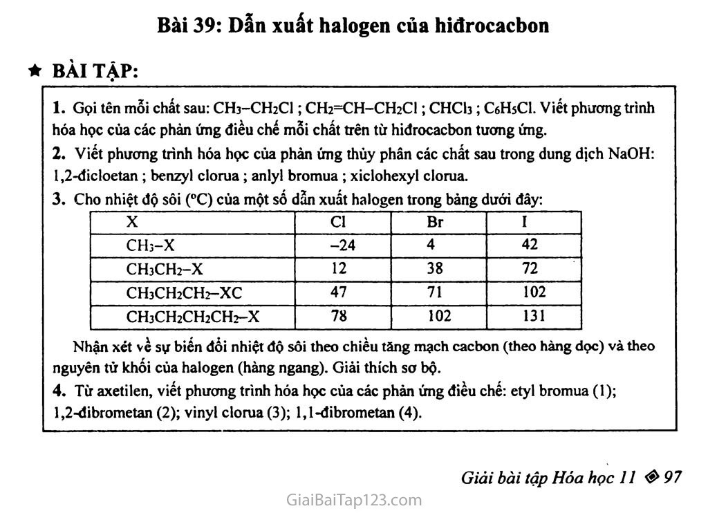 Bài 39: Dẫn xuất halogen của hiđrocacbon trang 3