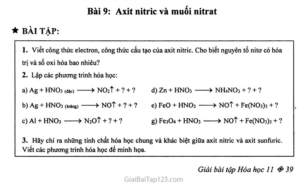 Bài 9: Axit nitric và muối nitrat trang 3
