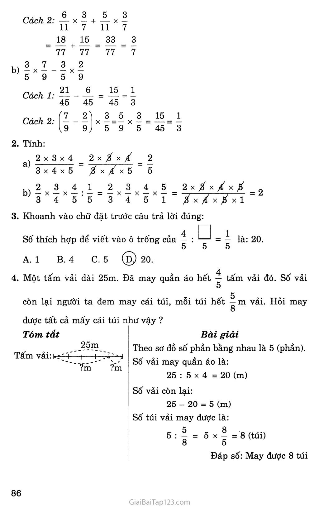 Bài 162: Ôn tập về các phép tính với phân số (tiếp theo) trang 2