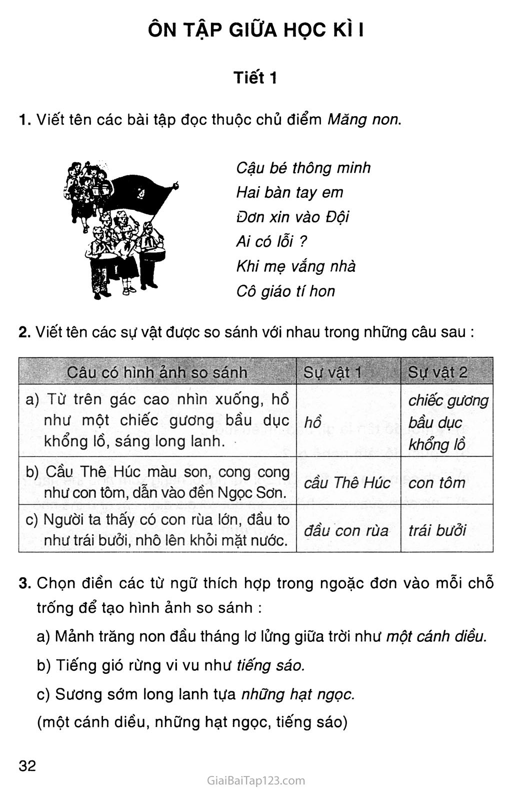 Giải vở bài tập Tiếng Việt lớp 3 tập 1 Tuần 9: Ôn tập giữa học kì I