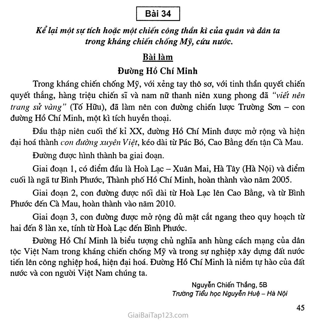 Bài 34: Đường Hồ Chí Minh trang 1