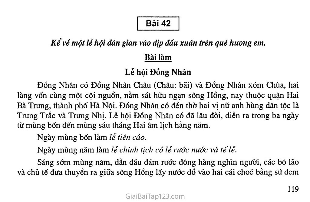 Bài 42: Kể về một lễ hội dân gian vào dịp đầu xuân trên quê hương em: Lễ hội Đồng Nhân trang 1 Bài 42: Kể về một lễ hội dân gian vào dịp đầu xuân trên quê hương em: Lễ hội Đồng Nhân trang 1