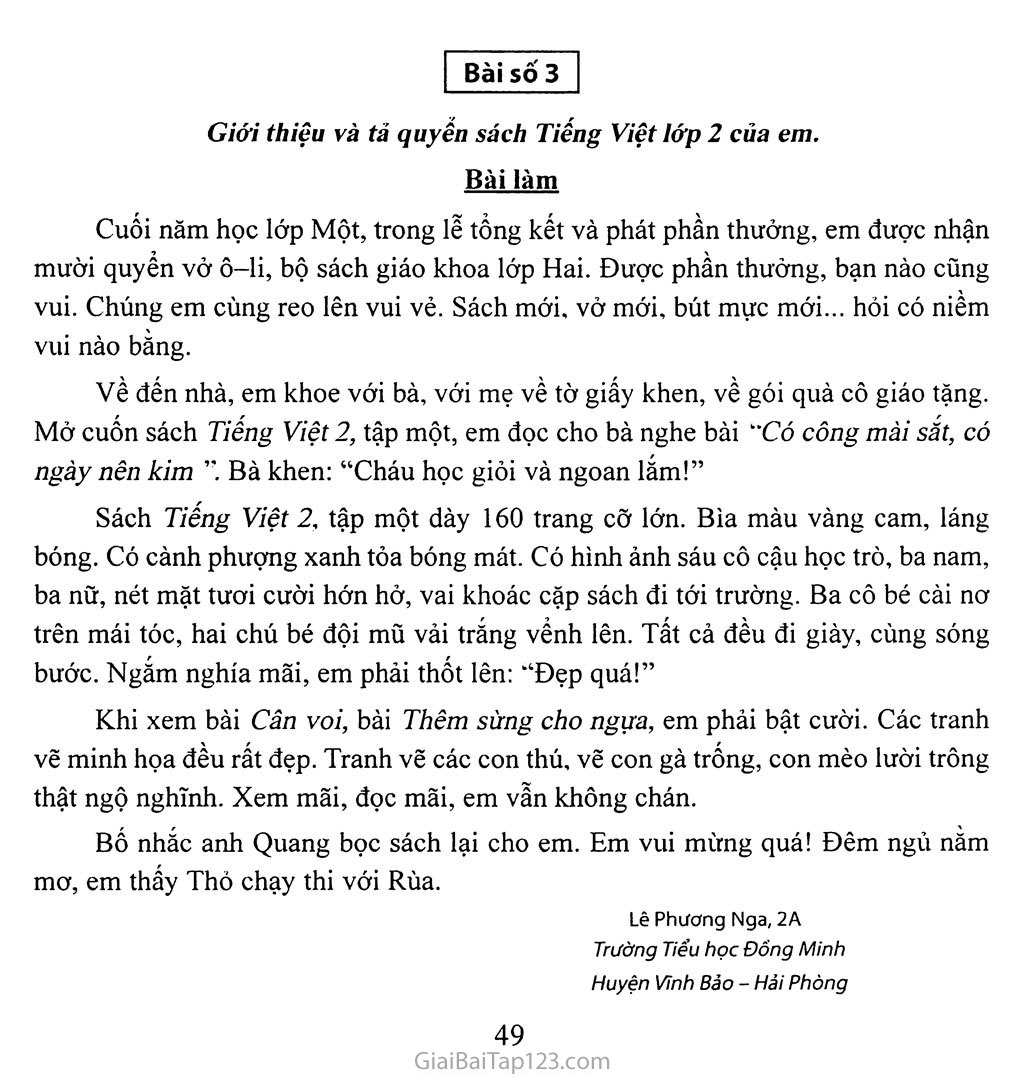 Bài số 3: Giới thiệu và tả quyển sách Tiếng Việt lớp 2 của em trang 1