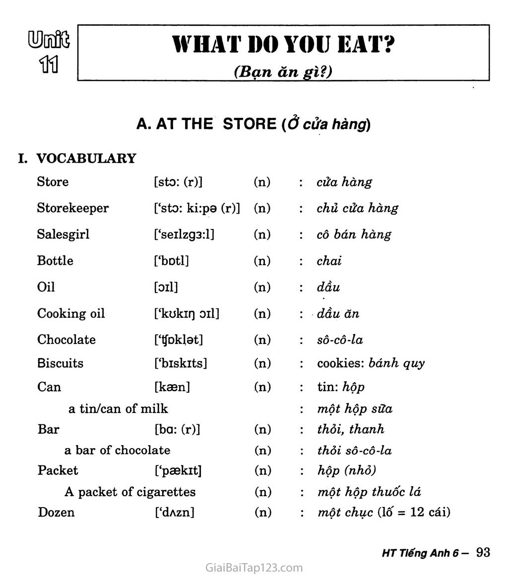 Unit 11: What do you eat? trang 1
