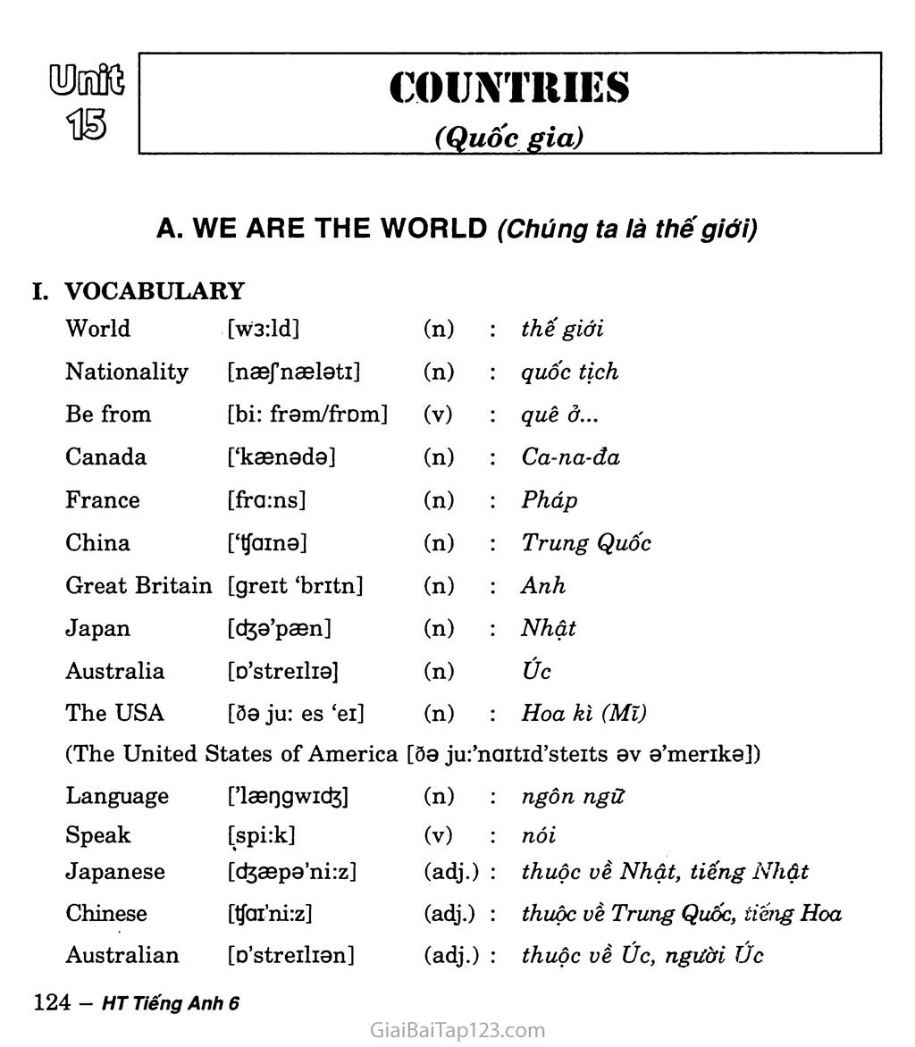 Unit 15: Countries trang 1
