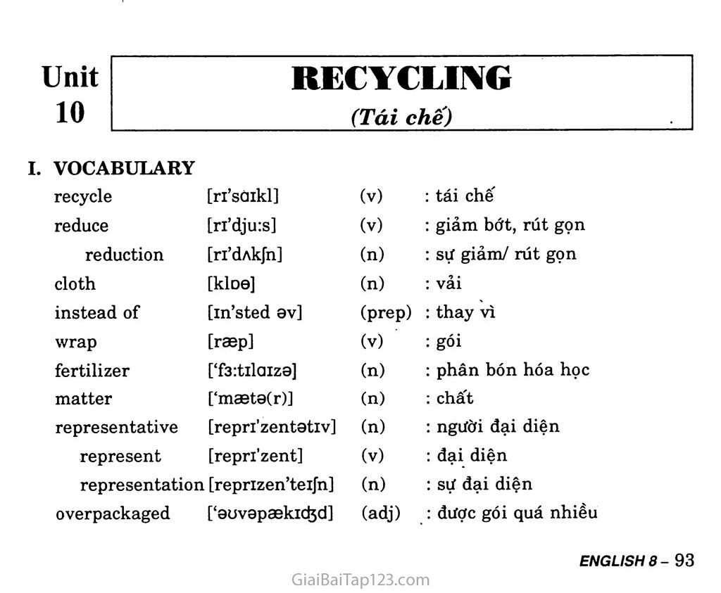 Unit 10: Recycling trang 1