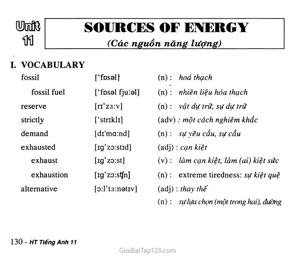 Unit 11: SOURCES OF ENERGY trang 1