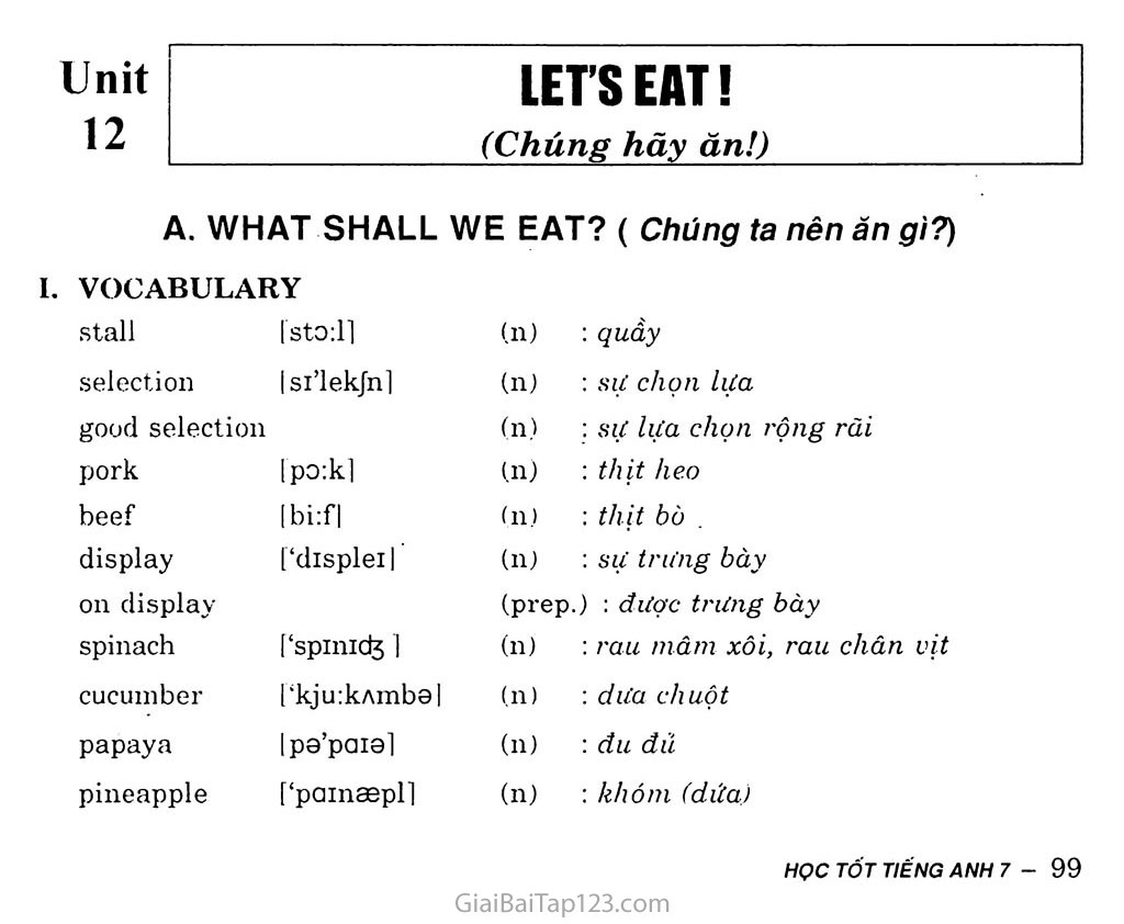 Unit 12: Let’s Eat! trang 1