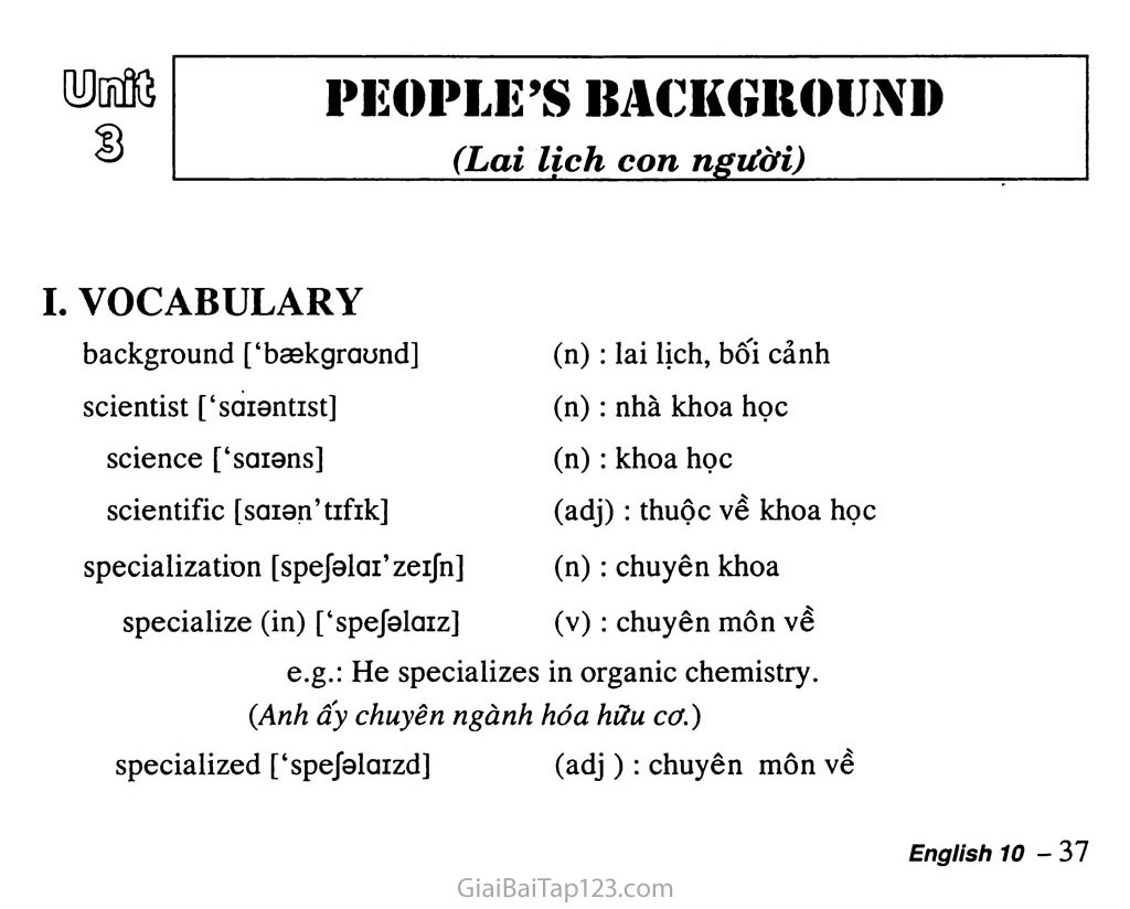 Unit 3: People’s Background trang 1