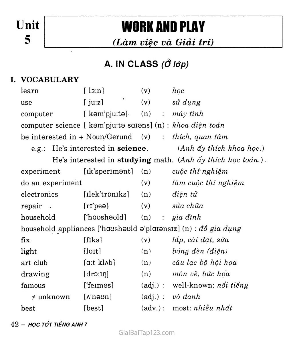 Unit 5: Work and Play trang 1