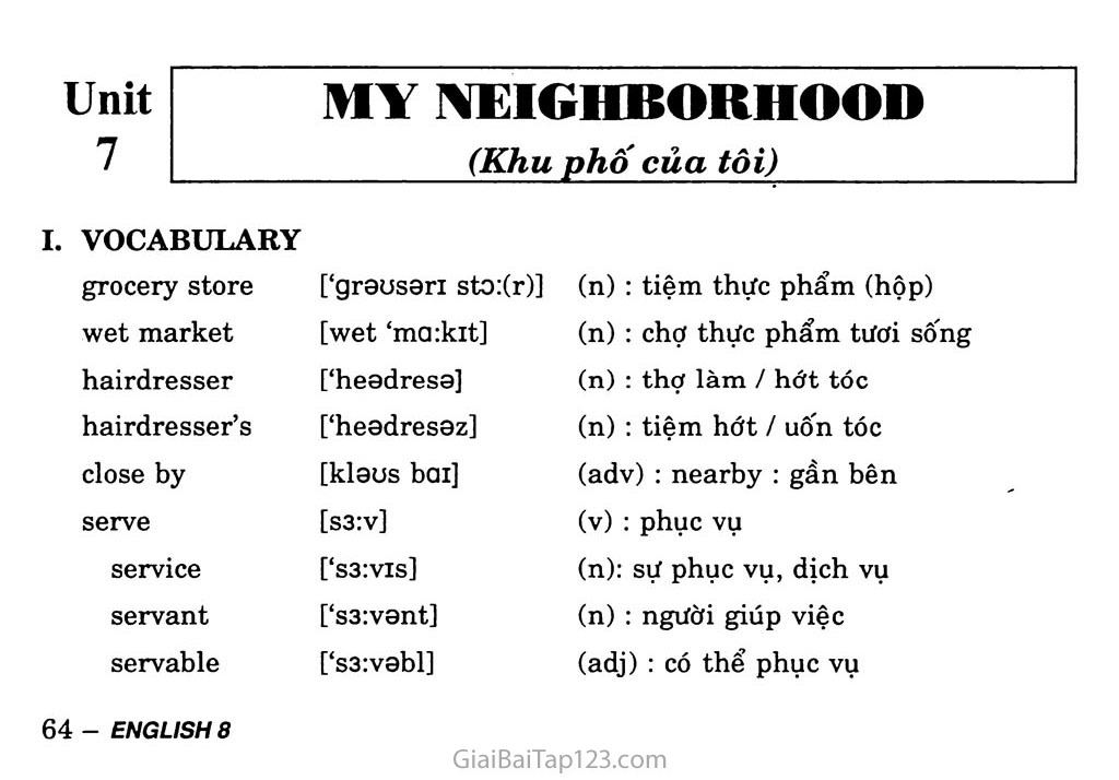 Unit 7: My Neighborhood trang 1