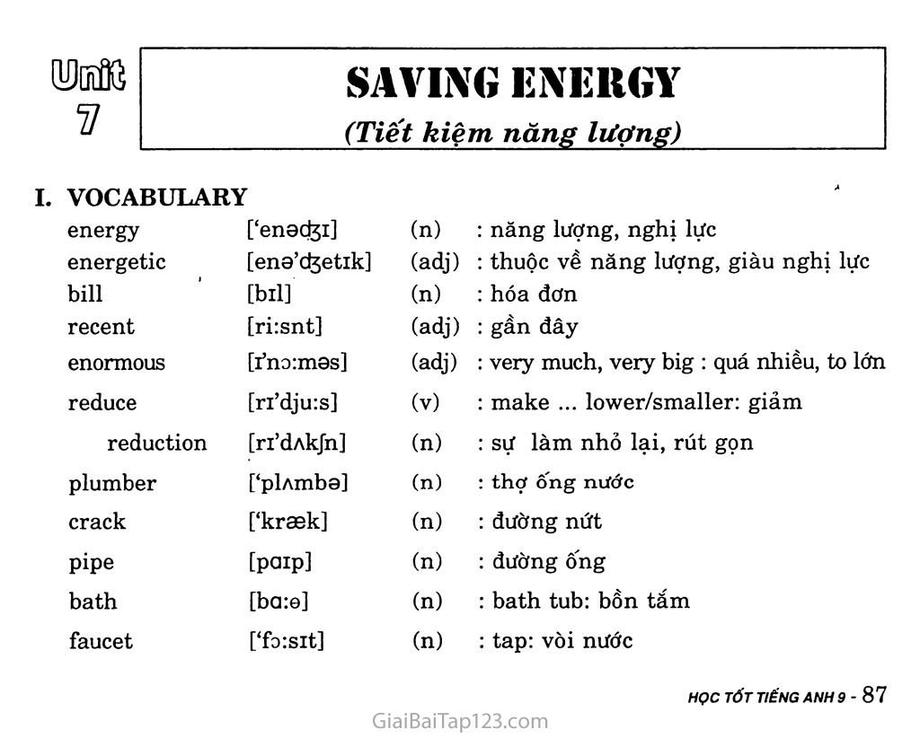 Unit 7: Saving Energy trang 1