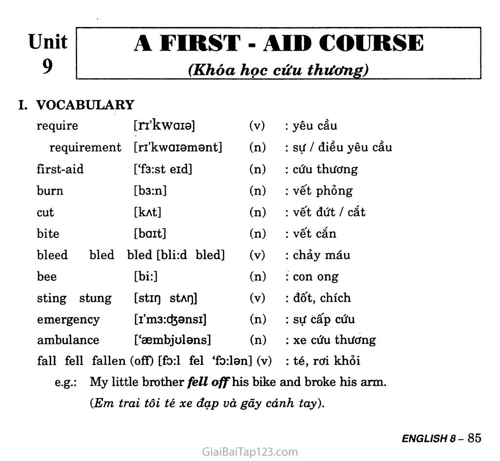 Unit 9: A First - Aid Course trang 1