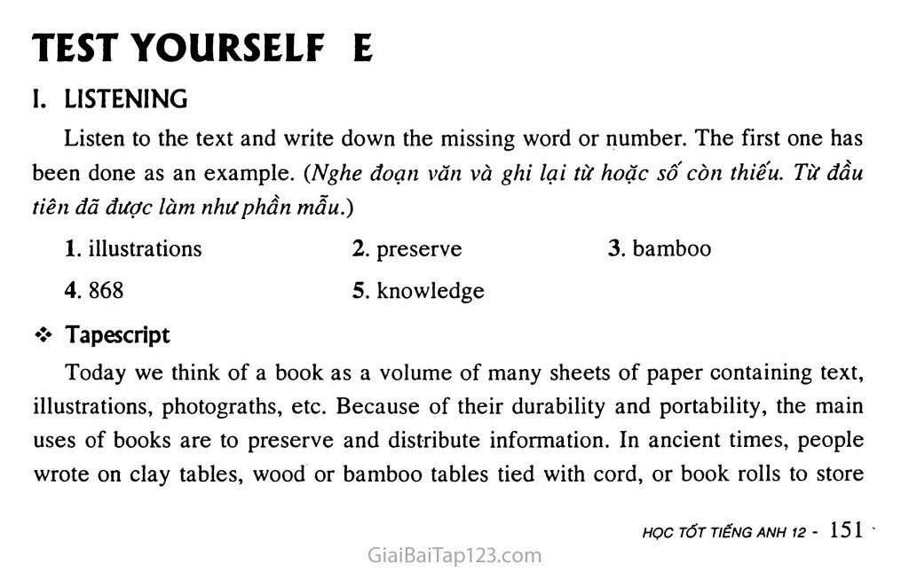 Test Yourself E trang 1