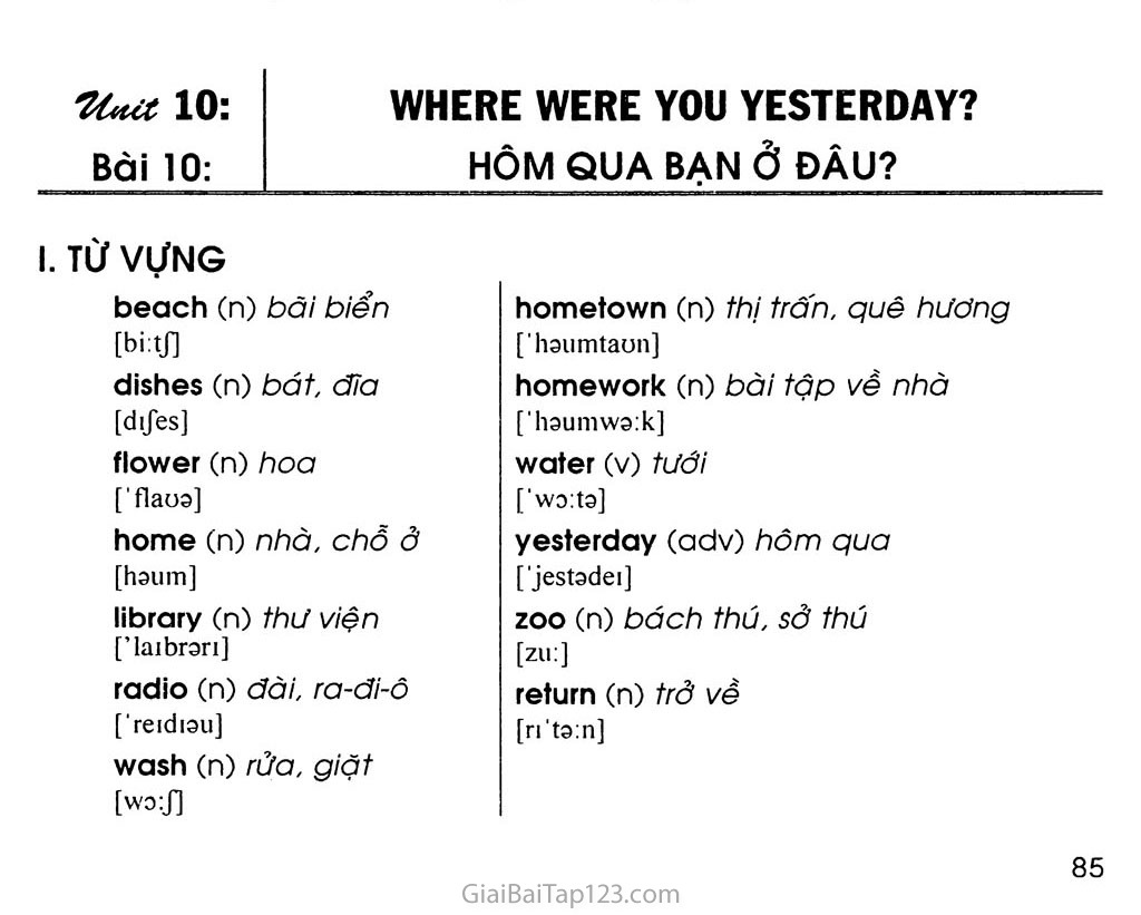 UNIT 10: WHERE WERE YOU YESTERDAY? trang 1