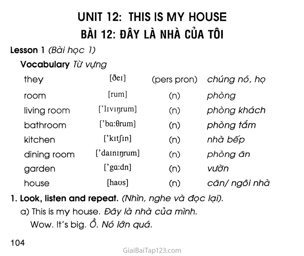 Giải tiếng Anh lớp 3 UNIT 12: THIS IS MY HOUSE