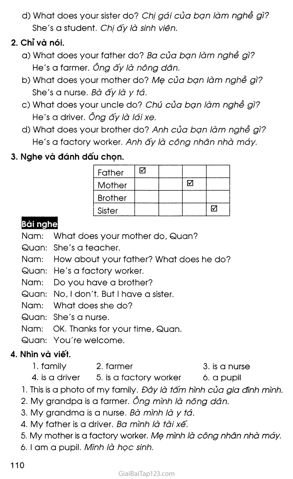 UNIT 12: WHAT DOES YOUR FATHER DO? trang 4