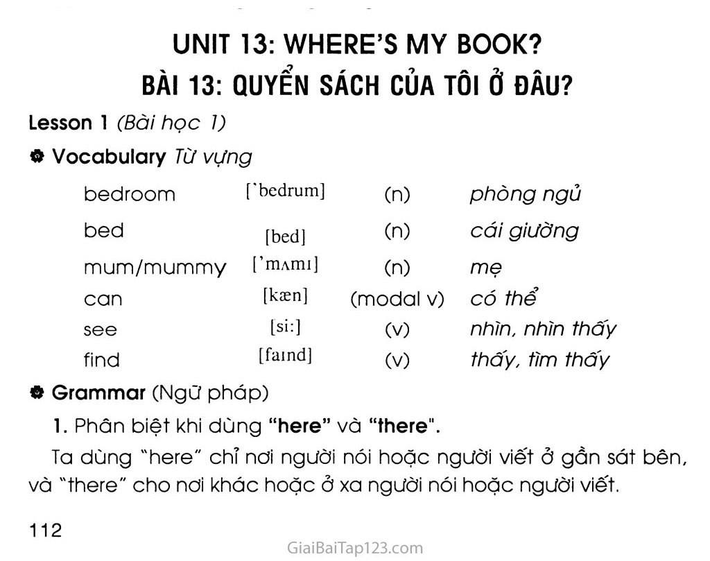 UNIT 13: WHERE’S MY BOOK? trang 1
