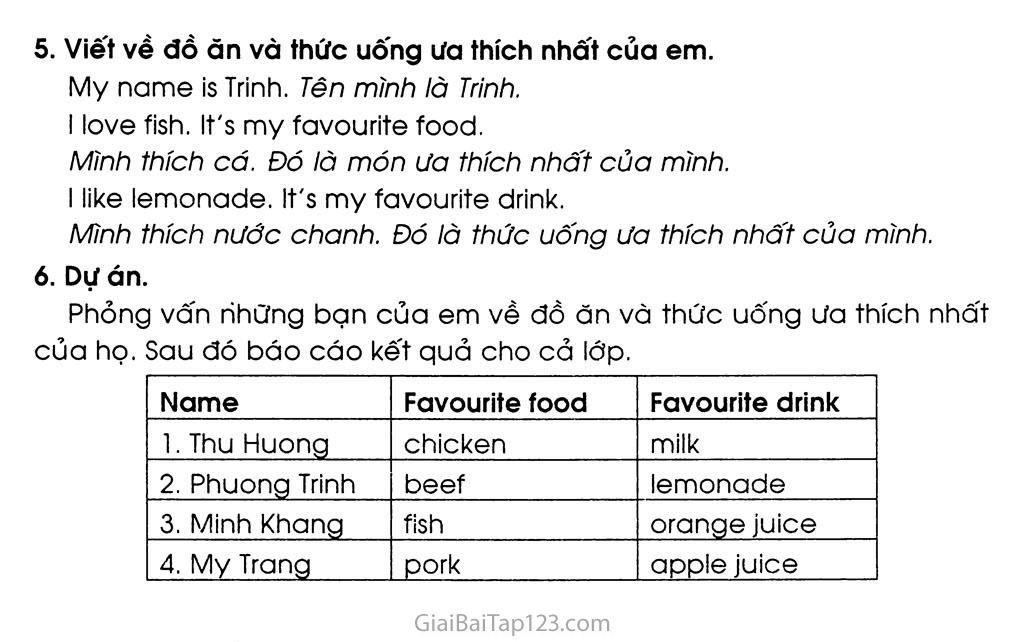 UNIT 13: WOULD YOU LIKE SOME MILK? trang 9